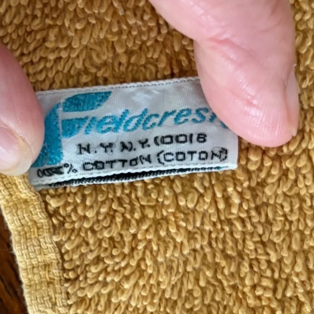 Vintage Fieldcrest Fingertip Towel Tan Girl Embroidered Flowers USA Made
